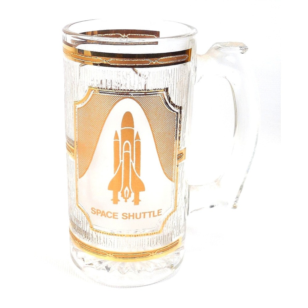 Vtg Culver NASA Kennedy Space Center Space Shuttle‎ Beer Mug Gold Glass Tankard
